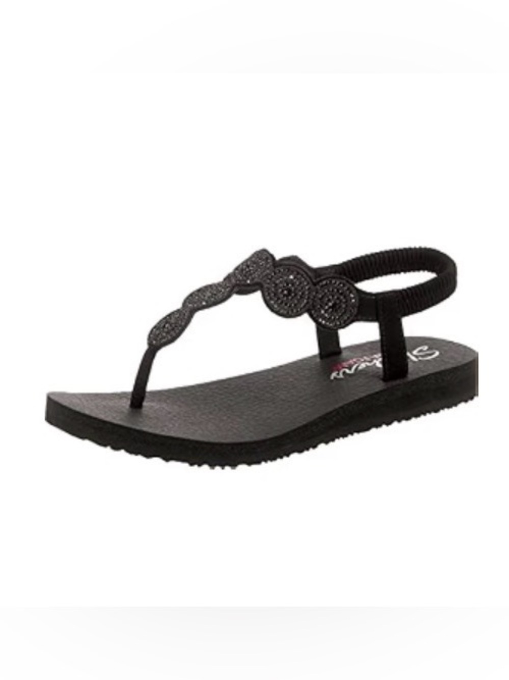 Skechers Women's Black T-Strap Beaded Sandals 7 Wide